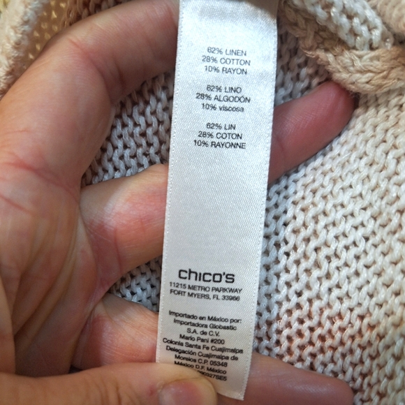 Chico's Fauna Warm Floral Sweater large 3/4 sleeve beige floral linen cotton top - Picture 5 of 7